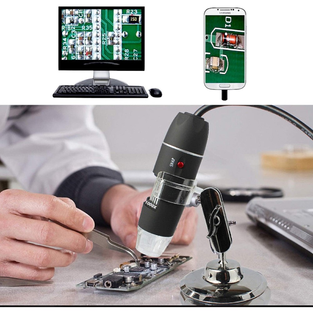 USB Microscope 40-1000X for Android/PC, Digital Camera with 8 LED Lights