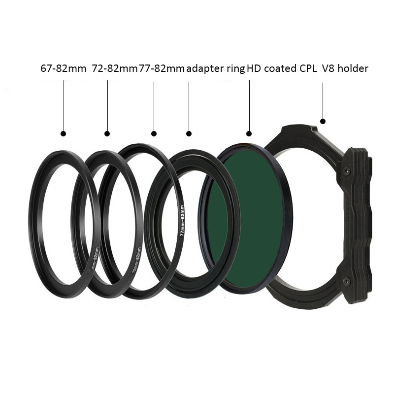 100mm V8 Filter Holder kit 67 72 77 82mm Adapter with MC-CPL for Square filter
