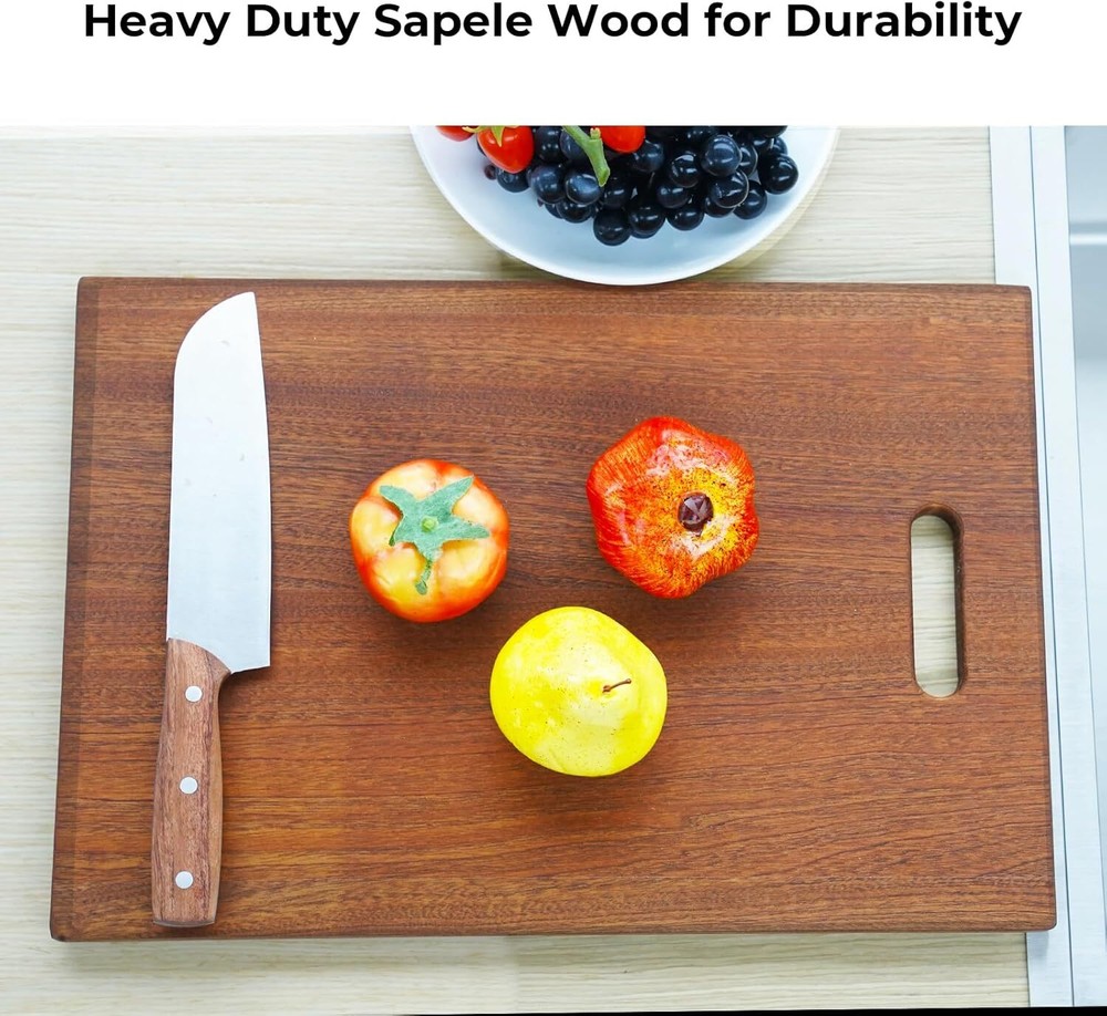 TECASA Cutting Board Sapele Wood Kitchen Chopping Board Butcher Block Heavy Duty