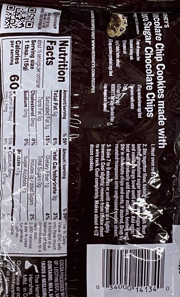 Hershey's ZERO SUGAR Milk Chocolate Baking Chips 8 oz Bag - 6 PACK