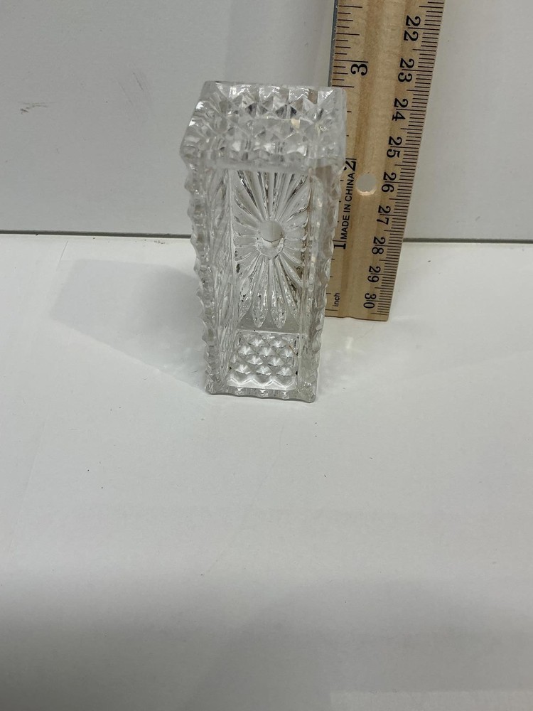 Vintage Cut Glass Toothpick Holder Rectangular Starburst Pattern