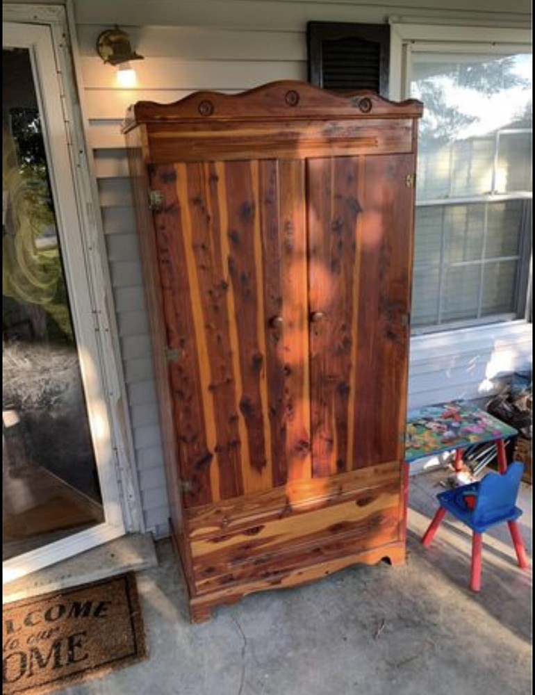 Vintage Solid Red Cedar Wardrobe Closet, Mid Century Armoire