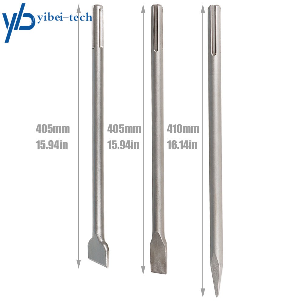 3Pcs 16'' SDS Max Chisel Set Heavy Duty Rotary Hammer Chisel Bit Set Silver