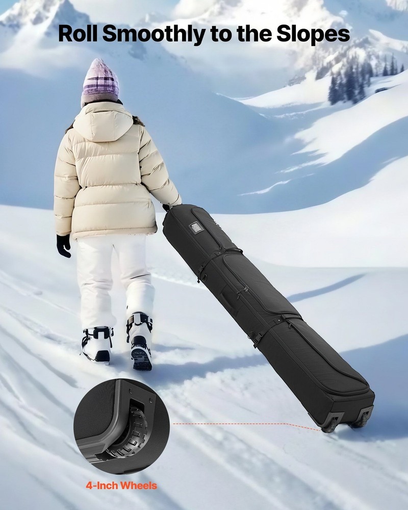 Oversized Ski Bag 190cm, 600D All-Weather Protection, Multi-Position Rollers