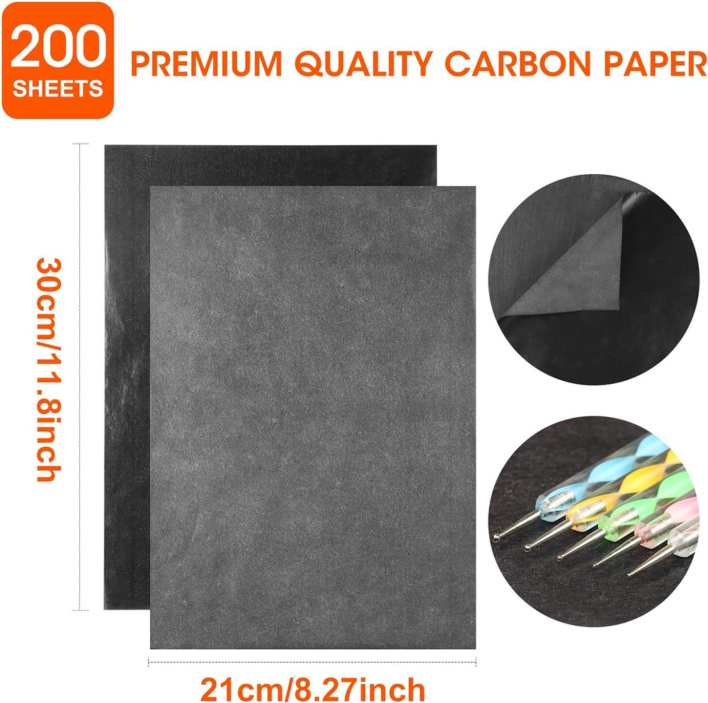 Carbon Transfer Paper 200 Sheets Black Graphite Tracing Paper w/ 5 Stylus Tools