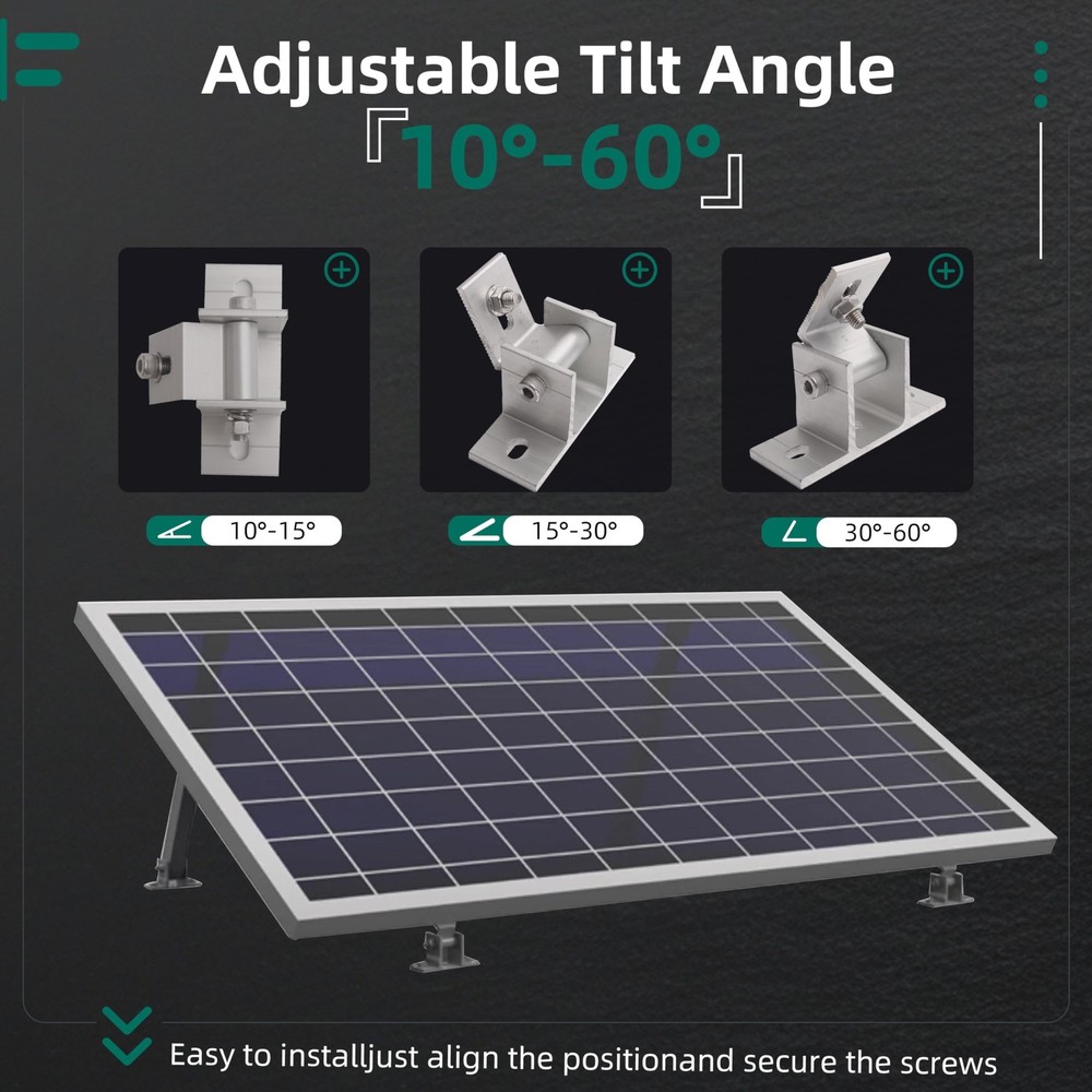 4 Pack Adjustable Solar Panel Tilt Mount Bracket Base, Tilt Angle 10°-60