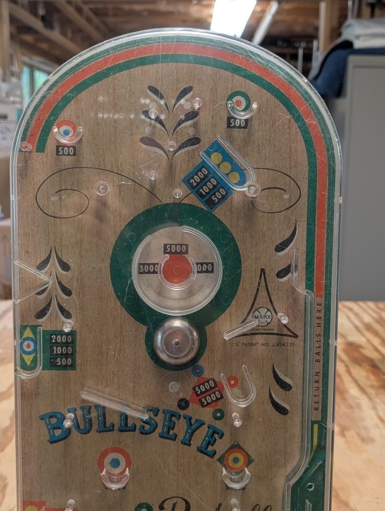 Vintage Marx Bullseye Pinball Machine Tabletop Game