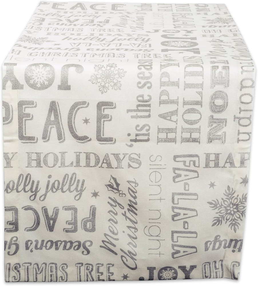 Design Imports Christmas Collage Table Runner in Silver Size 14x72in