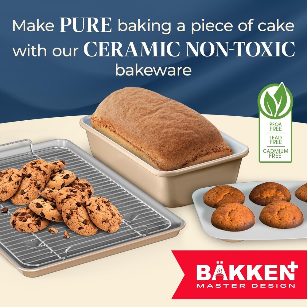 Bakken 8-Piece Stackable Bakeware Set - Ceramic Non-Stick Coating, Baking She...