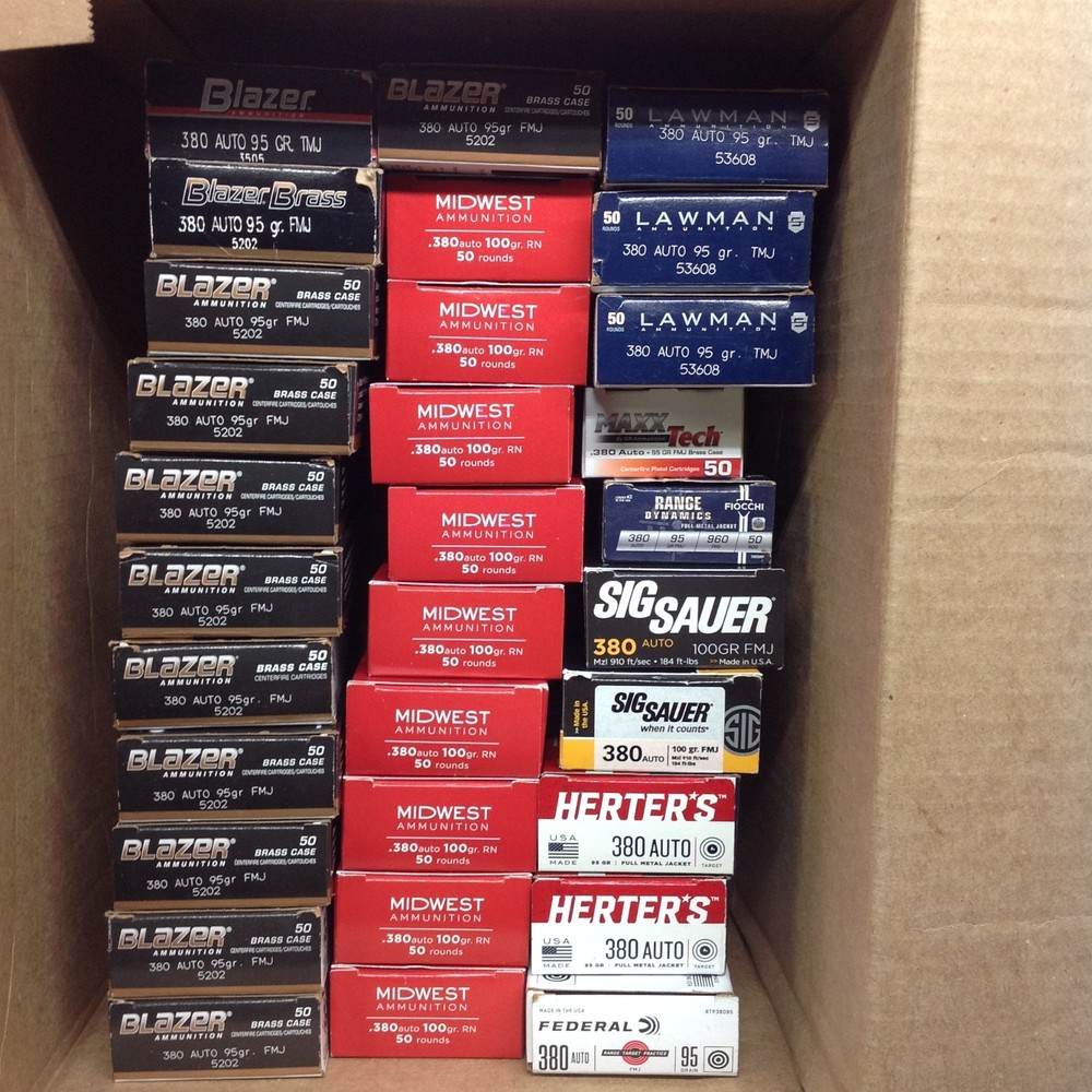 .380 Auto, used,  empty ammo boxes with trays.