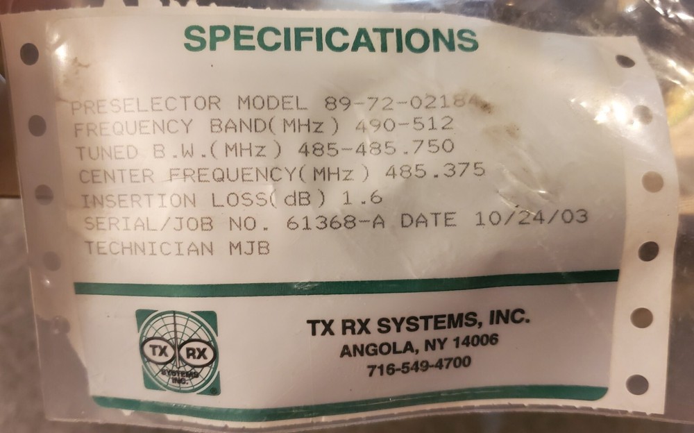 Tx Rx Systems UHF Preselector