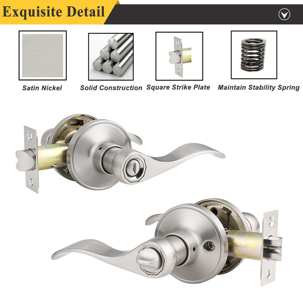 Brushed Nickel Round Door Knobs Privacy Passage Wave Door Levers Entry Locks