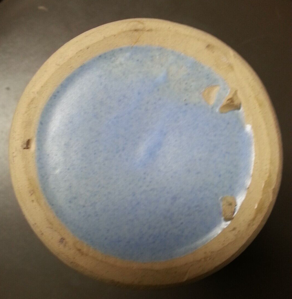 Vtg Ceramic Blue Speckled Vase, Leaf Design