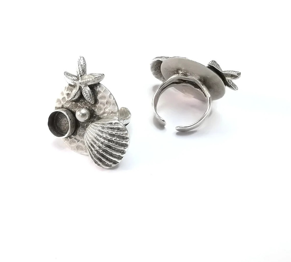 Starfish Seashell Ball Disc Blank Ring Setting Cabochon Mounting Silver Ring