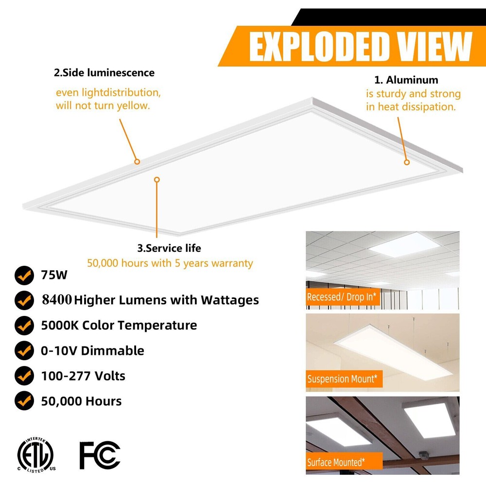 8 Pack 2X4 FT LED Panel Lights, Dimmable 2x4 FT LED Flat Panel Troffer Light 75W