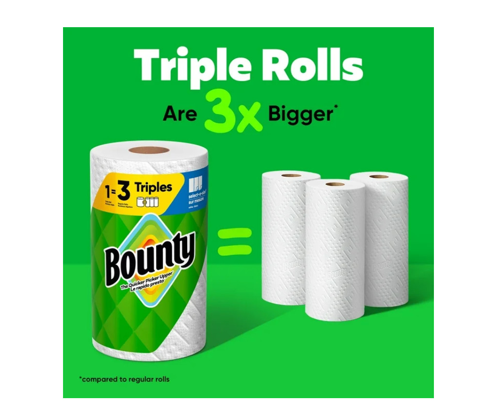 Bounty Paper Towels Select-A-Size White, 6 Triple Rolls, 123 Sheets Per Roll