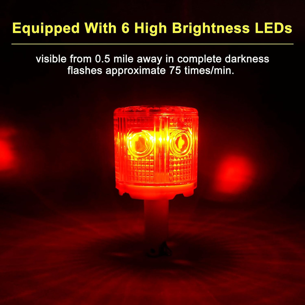 Solar Strobe Warning Light 360 Degree Single Column Super Bright Waterpr