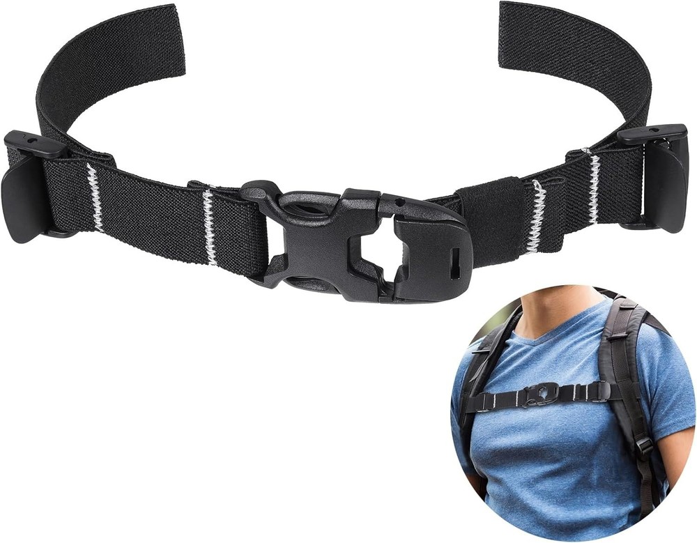Heavy Duty Adjustable Backpack Chest Strap with Quick Release Buckle - Black