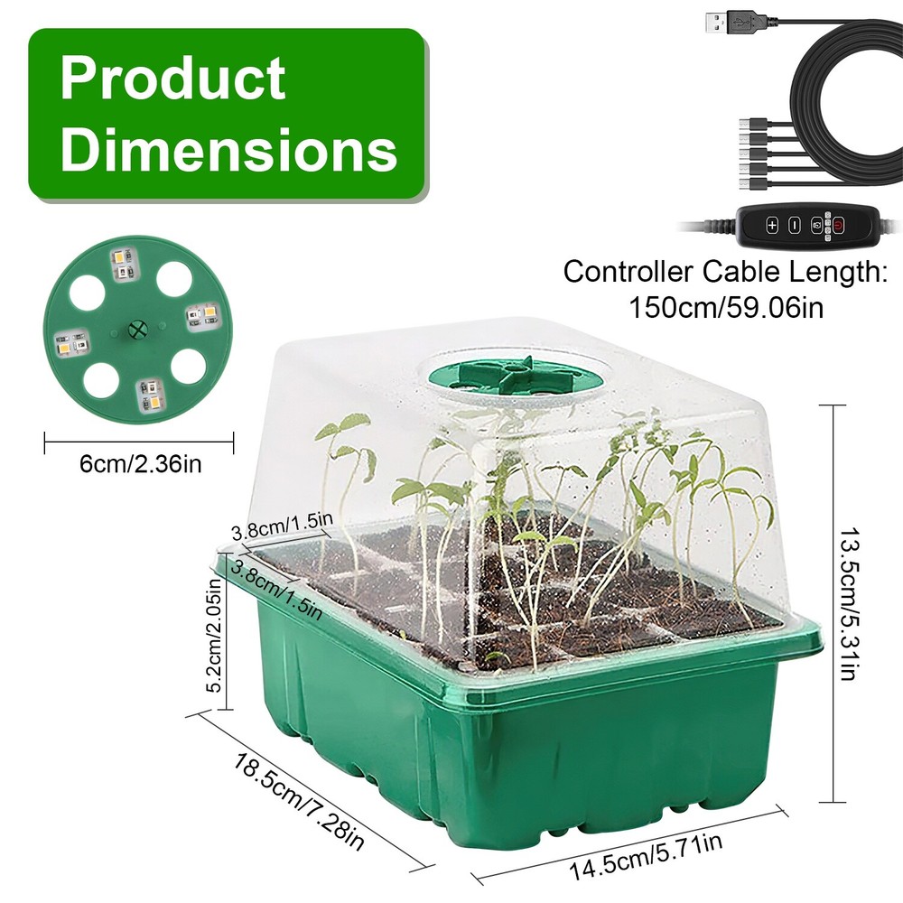 5 Pack Seed Starter Kit with Light, Seedling Starter Trays w/ Timing Controller