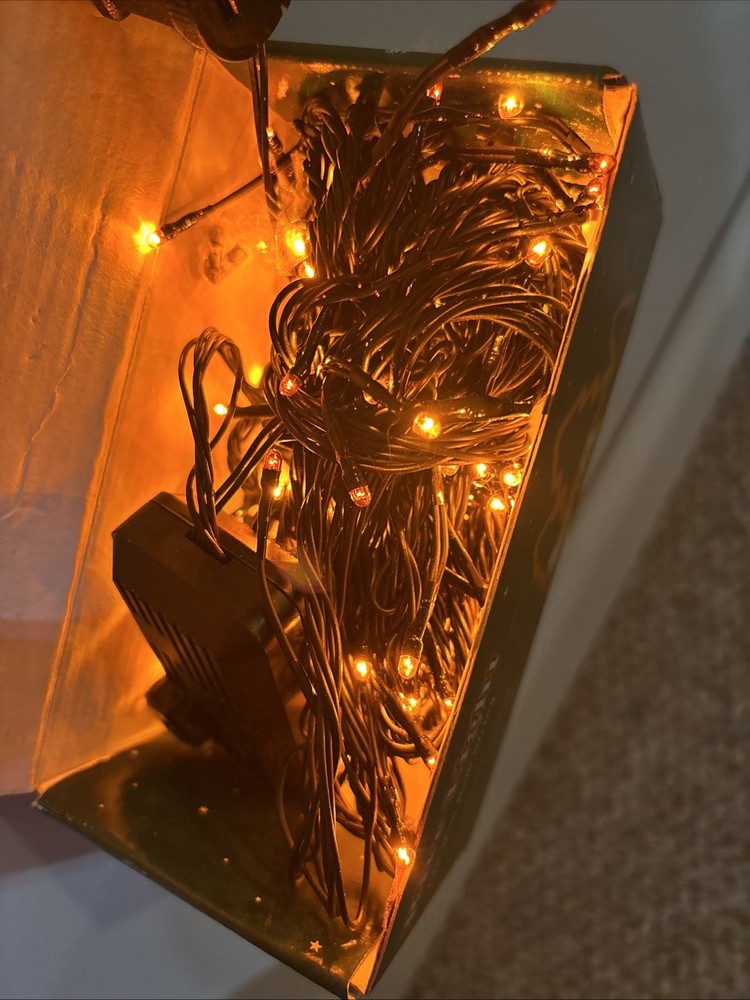 GOLD ORANGE RICE LIGHTS 140 MINI BULB STRING 21' FLASH VTG RARE MULTI FUNCTION