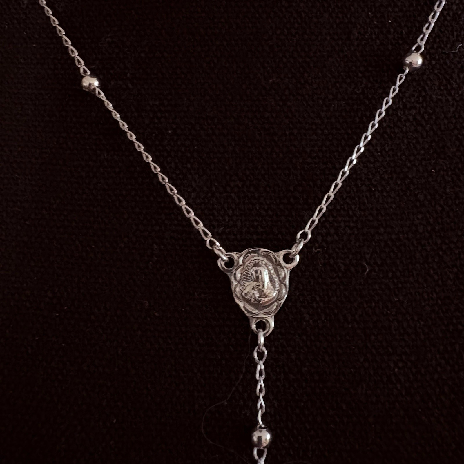 ATI Mexico 925 Sterling Silver Rosary Necklace 12" Guadalupe Medal