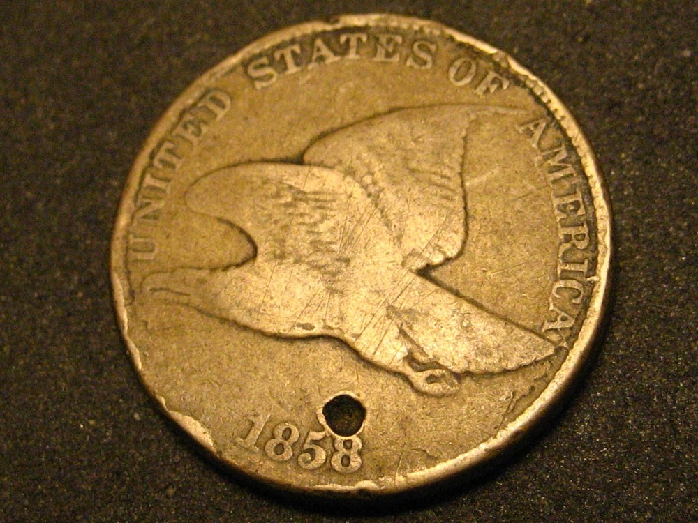 1858 Large Letters Flying Eagle Cent Damaged #2