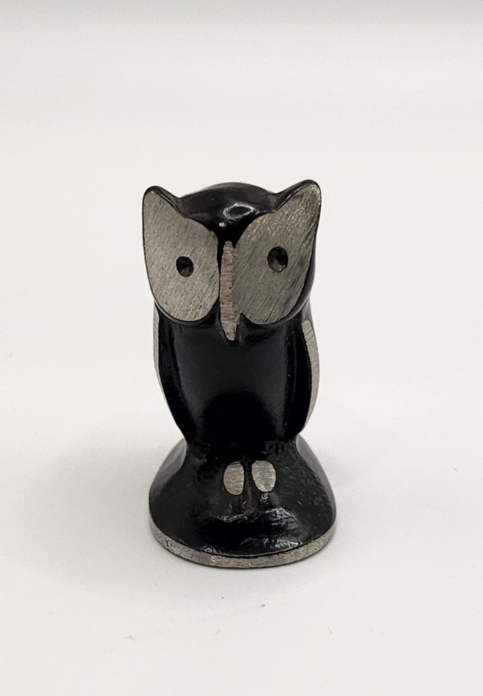 Vintage Black Silver Line Owl Metalware 1.5"