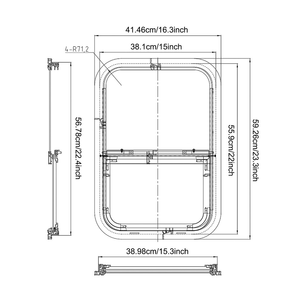 NEW RV Window Rectangular Slide Window Clip-on Mounting Vertical Venting Window