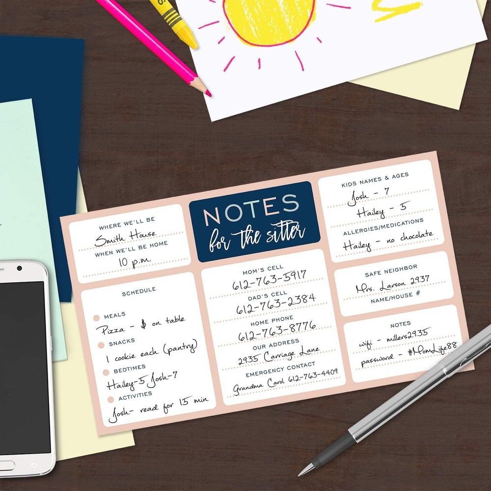 Babysitter Notepad - 50 Pages with Sticky Note Adhesive on Back