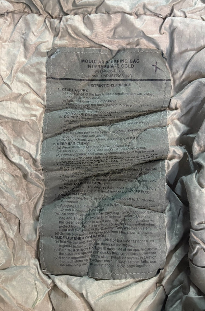USGI Modular Sleep System Intermediate Cold Weather Sleeping Bag MSS VGC