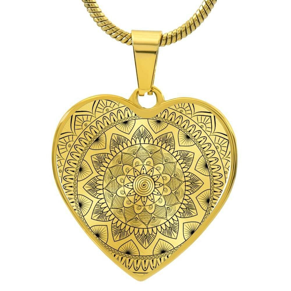 Graphic Heart Pendant + Necklace - Abstract Mandala 3