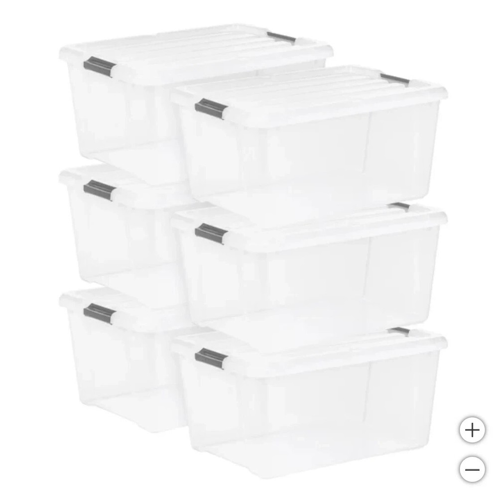 IRIS STORAGE CONTAINERS PLASTIC BINS STACKABLE TUBS BOXES WITH LIDS 45 QT ~ 6PK