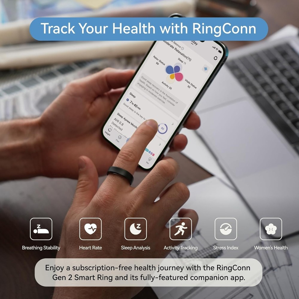 RingConn Gen 2 smart ring Model:RCA-01 -Matte Black Size-6 (New)