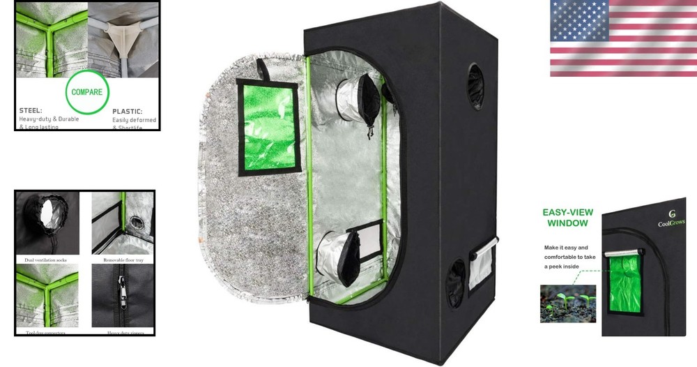 Environmentally Friendly 24'' Hydroponic Grow Tent with 95% Reflective Lining