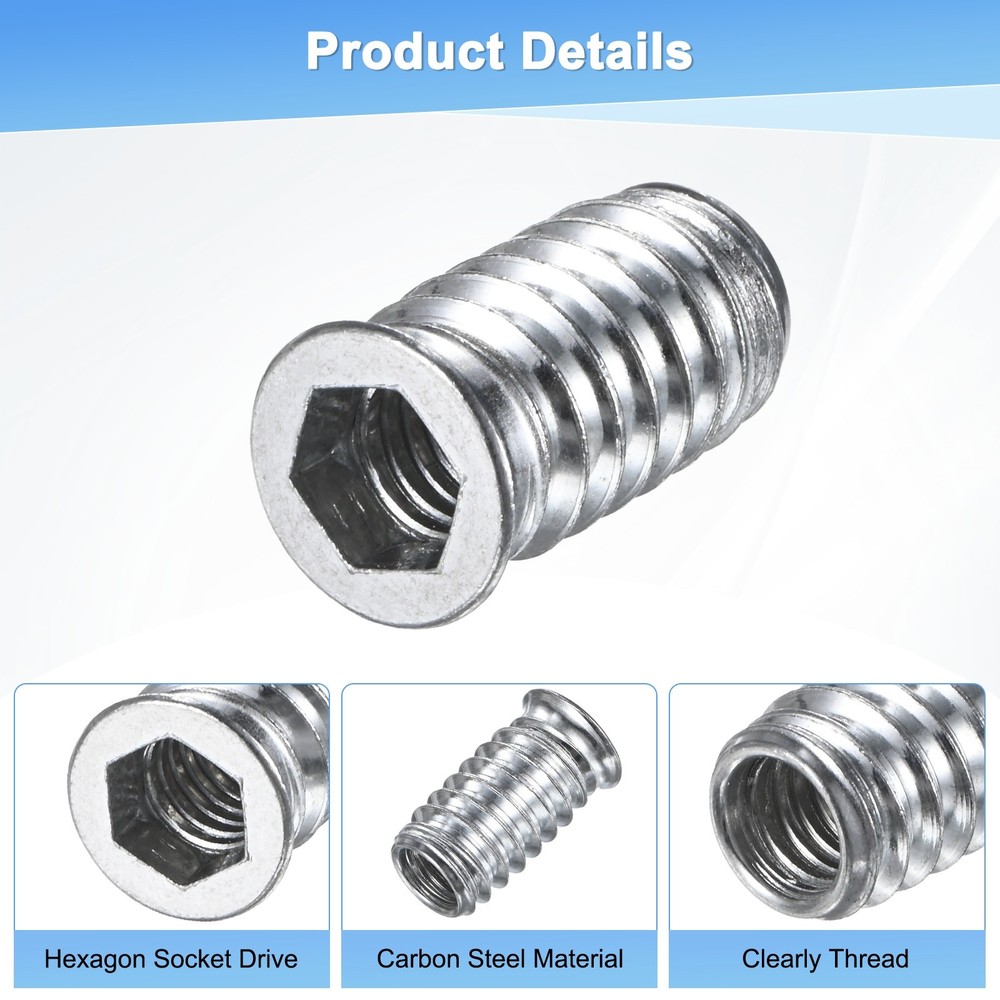 25-Pack Threaded Inserts, 5/16-18x25mm Nuts with A Wrench and Drill Bit [Silver]