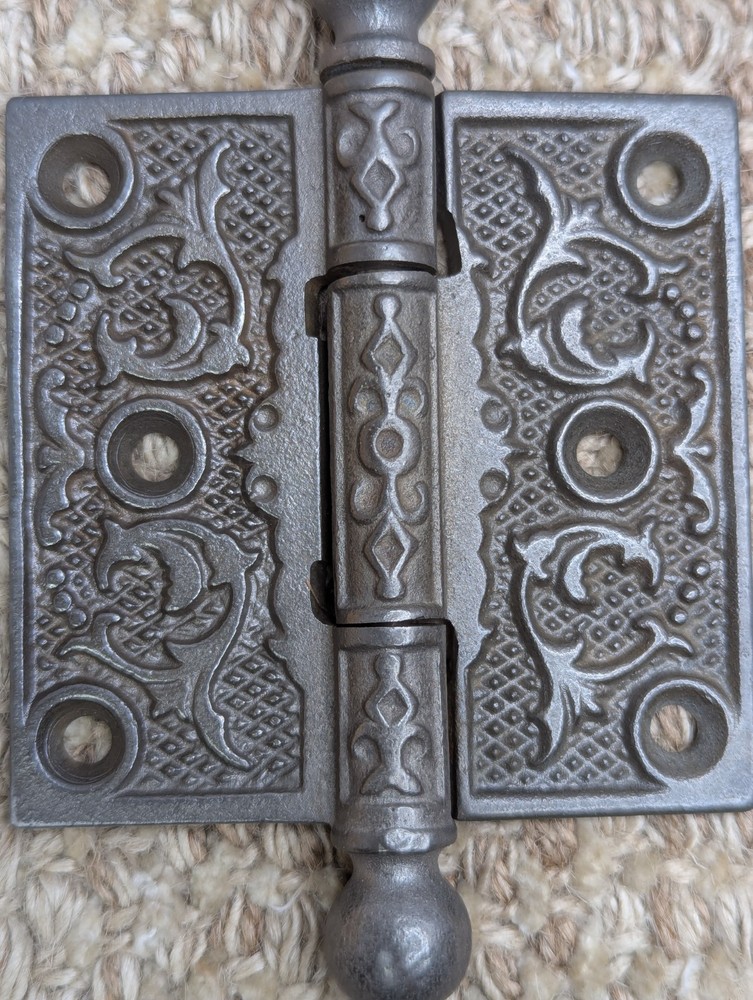 3" x 3" Antique Decorative Cast Iron Ball Tip Hinge
