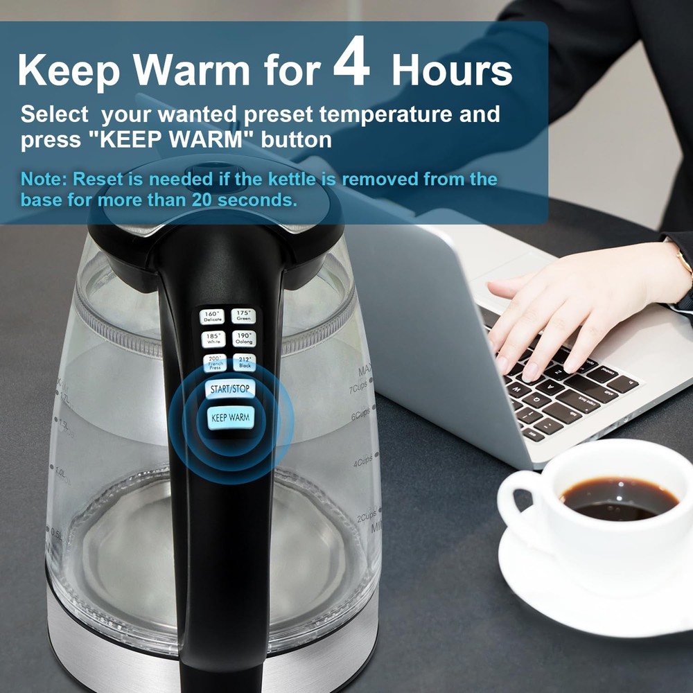 1500W Electric Kettle with Temperature Control - 6-Temp Presets for Tea/Coffe...