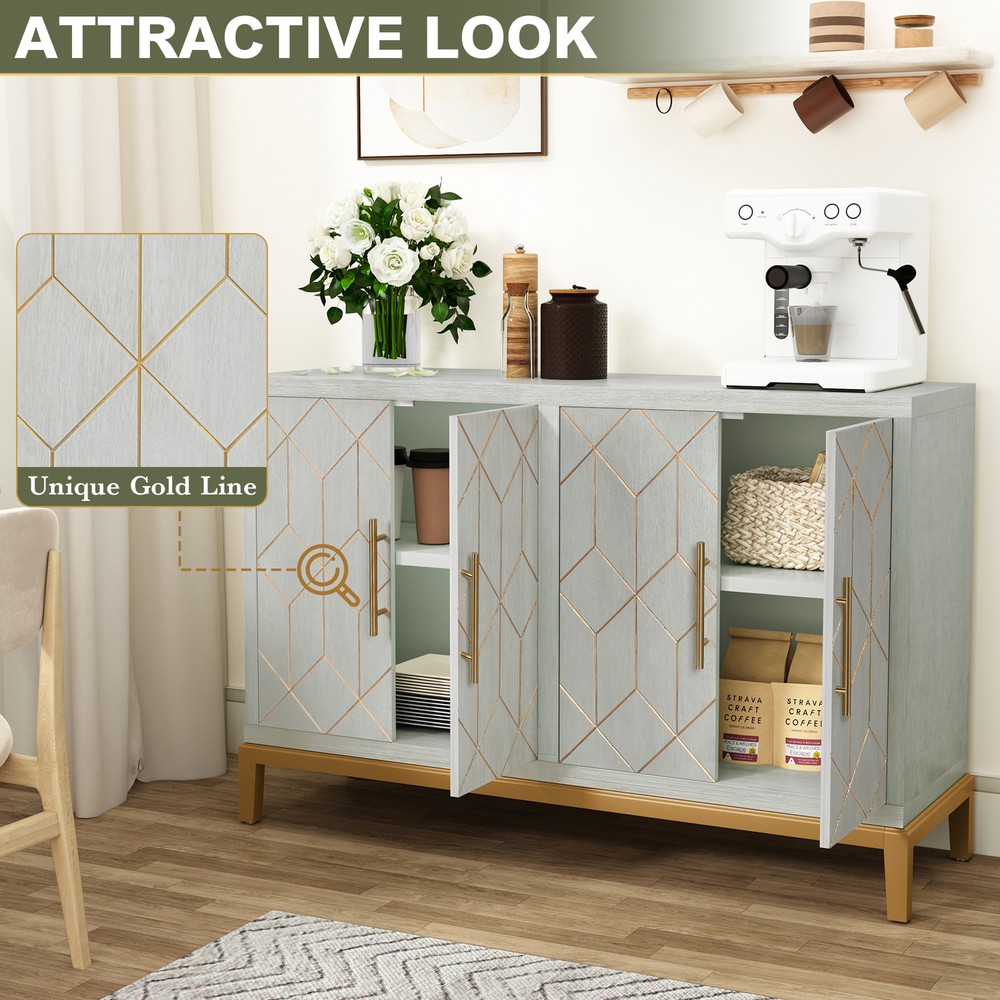 Storage Sideboard Cabinet with 4 Doors Modern Kitchen Buffet Cabinet Green