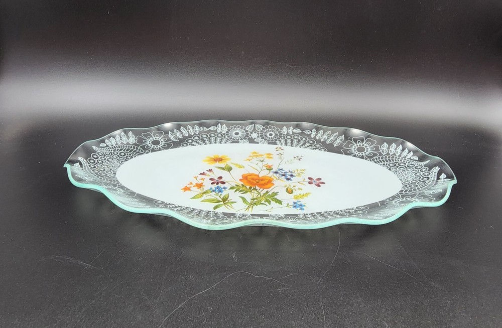 Vintage 1984 Lefton Glass Serving Platter by Simone Devoche 14"