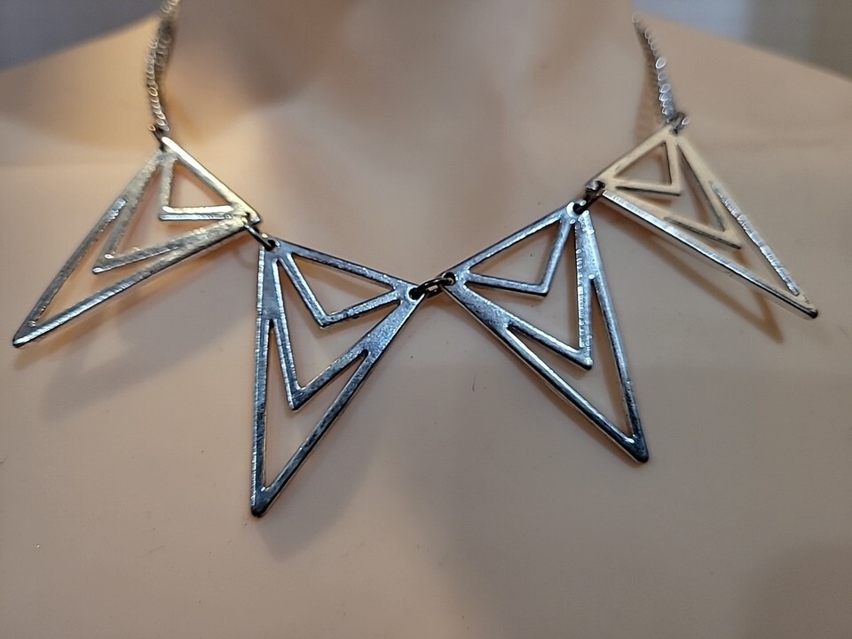 Claires Shiny Silvertone 4 Triangles Necklace 18 inch