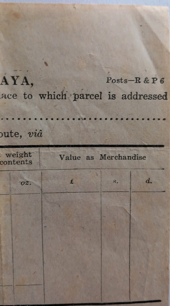Postal Services Department Malaya. Parcel Post Customs Declarations. Pre 1940s
