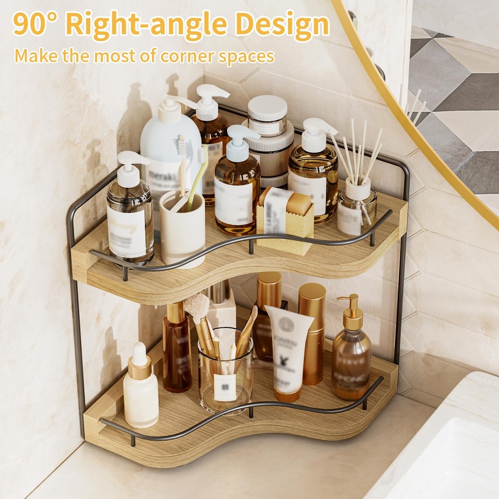 2-Tier Corner Bathroom Counter Organizer with Embedded Screw Holes, Secure & ...