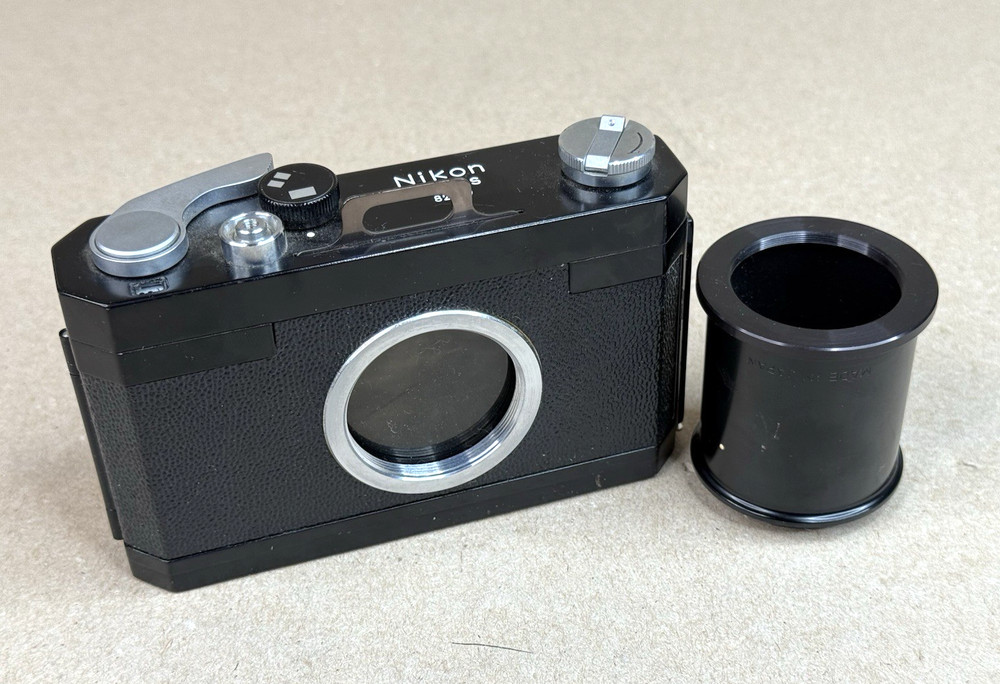 Nikon M-35S Microscope camera, 35mm dual format full & half-frame, w/tube-UNTEST
