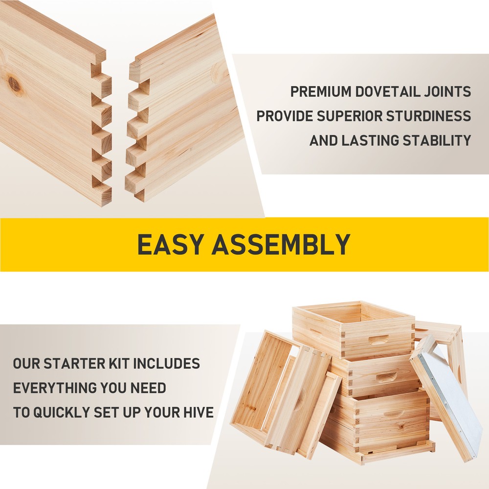 CREWORKS 5-Layer Bee Hive Boxes Starter Kit Langstroth Beehive for Beekeeping