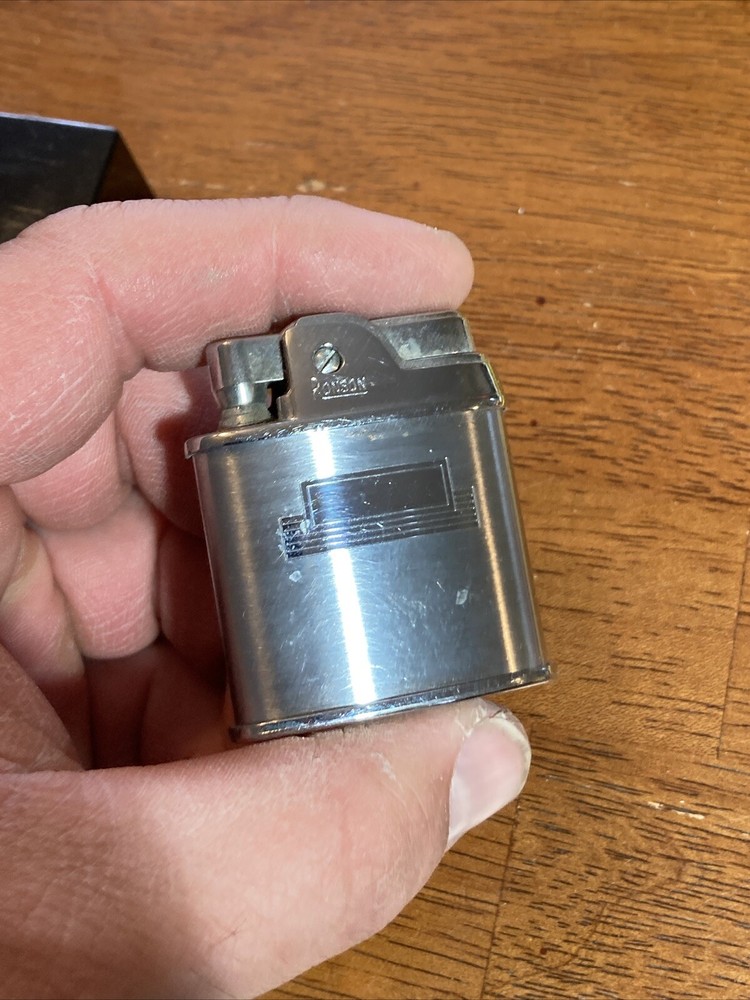 Ronson Sport Lighter Blank Silver Tone w/Plastic Case Good Shape
