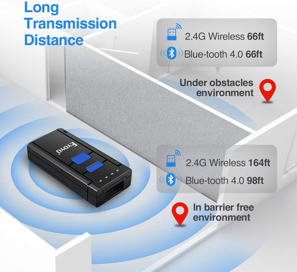Eyoyo 1D Laser Wireless Barcode Scanner 1D Code Fast Scan Speed Inventory Reader