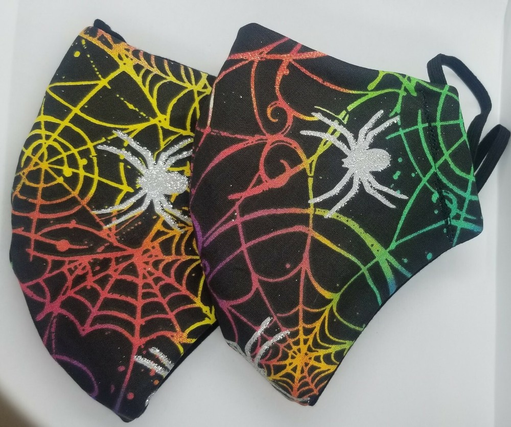 2 Pk- Colorful Glittery Spiders Facemask
