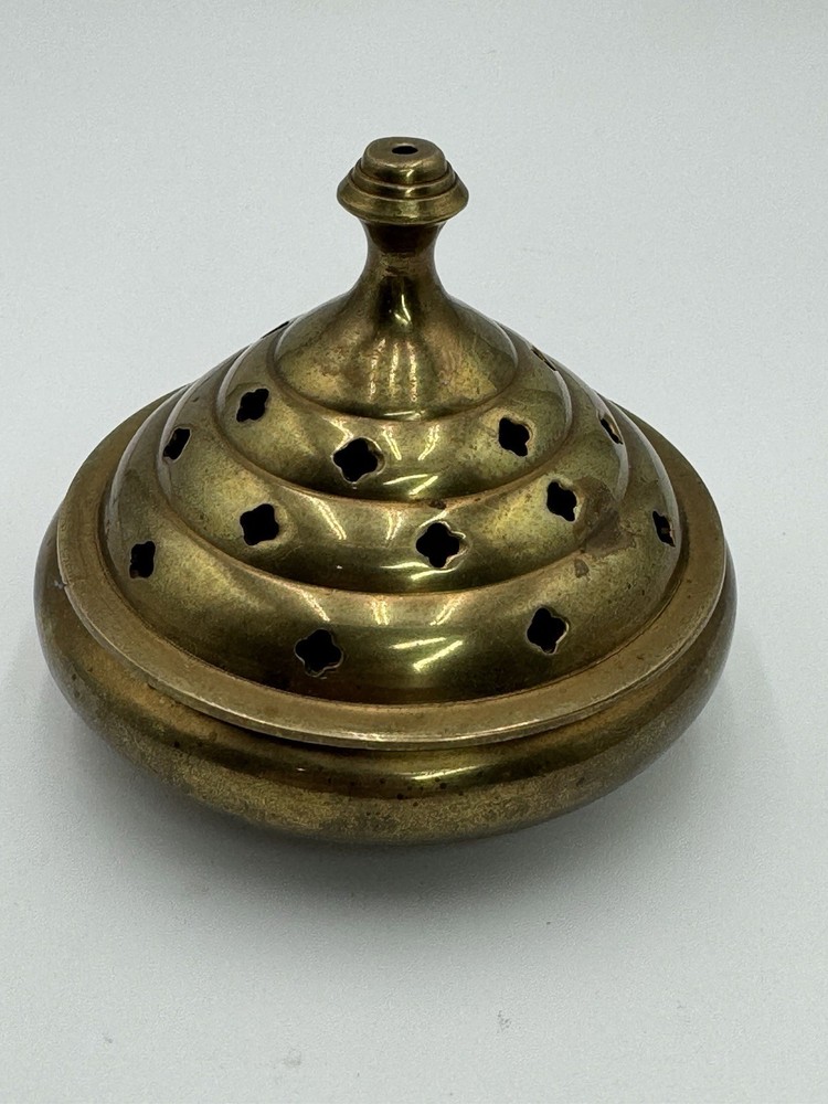 Vintage Solid Brass Incense Burner Censer Cone Holder With Lid
