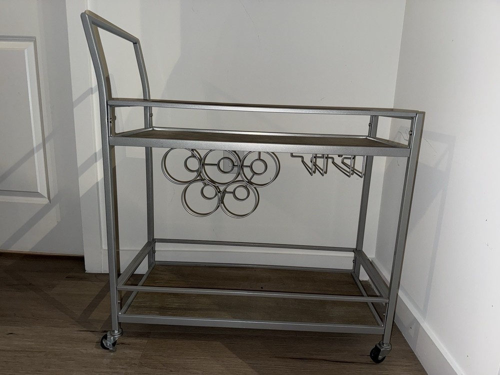Mobile Wine Bar Cart 2-shelf with Rolling Wheels