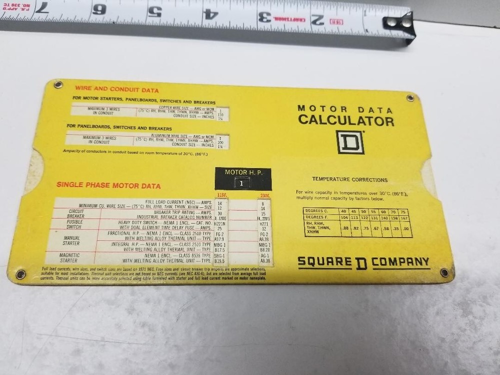 Vintage Square D Motor Data Calculator 1972 issue 1 Excellent condition